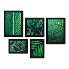 Kit Com 5 Quadros Decorativos - Folhas Natureza Verde - 087kq01 na internet