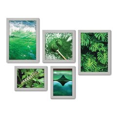 Kit Com 5 Quadros Decorativos - Paisagem Natureza Verde Folhas - 089kq01 - Allodi