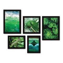 Kit Com 5 Quadros Decorativos - Paisagem Natureza Verde Folhas - 089kq01 na internet