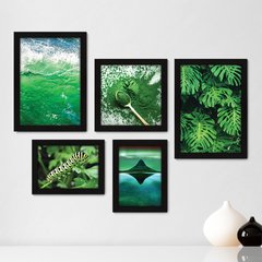 Kit Com 5 Quadros Decorativos - Paisagem Natureza Verde Folhas - 089kq01