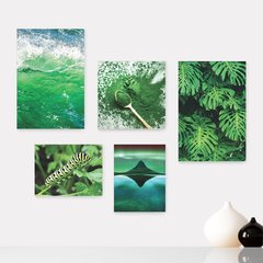 Kit 5 Placas Decorativas - Paisagem Natureza Verde Folhas Casa Quarto Sala - 089ktpl5