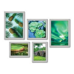 Kit Com 5 Quadros Decorativos - Verde Paisagem Natureza Folhas - 091kq01 - Allodi