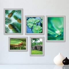 Kit Com 5 Quadros Decorativos - Verde Paisagem Natureza Folhas - 091kq01 - comprar online