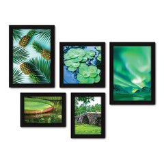 Kit Com 5 Quadros Decorativos - Verde Paisagem Natureza Folhas - 091kq01 na internet