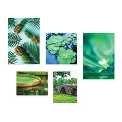 Kit 5 Placas Decorativas - Verde Paisagem Natureza Folhas Casa Quarto Sala - 091ktpl5 - comprar online