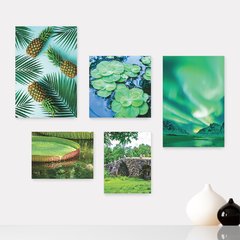 Kit 5 Placas Decorativas - Verde Paisagem Natureza Folhas Casa Quarto Sala - 091ktpl5