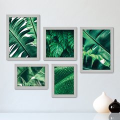 Kit Com 5 Quadros Decorativos - Folhas Natureza Verde - 093kq01 - comprar online