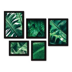 Kit Com 5 Quadros Decorativos - Folhas Natureza Verde - 093kq01 na internet
