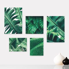 Kit 5 Placas Decorativas - Folhas Natureza Verde Casa Quarto Sala - 093ktpl5