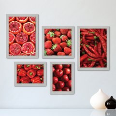 Kit Com 5 Quadros Decorativos - Vermelho Cozinha Frutas Legumes - 095kq01 - comprar online