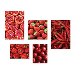 Kit 5 Placas Decorativas - Vermelho Cozinha Frutas Legumes Casa Quarto Sala - 095ktpl5 - comprar online
