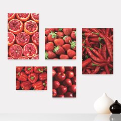 Kit 5 Placas Decorativas - Vermelho Cozinha Frutas Legumes Casa Quarto Sala - 095ktpl5