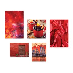Kit 5 Placas Decorativas - Vermelho Paisagem Espaço Ny Casa Quarto Sala - 096ktpl5 - comprar online