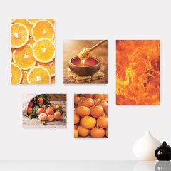 Kit 5 Placas Decorativas - Cozinha Laranja Fogo Mel Casa Quarto Sala - 097ktpl5