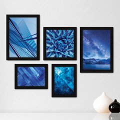 Kit Com 5 Quadros Decorativos - Azul Paisagem Urbano Tinta - 098kq01