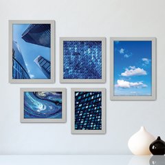 Kit Com 5 Quadros Decorativos - Azul Paisagem Urbano Abstrato - 099kq01 - comprar online