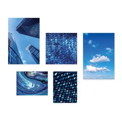 Kit 5 Placas Decorativas - Azul Paisagem Urbano Abstrato Casa Quarto Sala - 099ktpl5 - comprar online