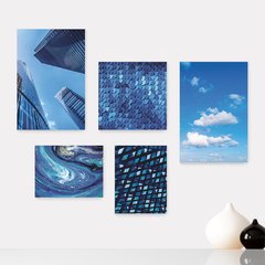 Kit 5 Placas Decorativas - Azul Paisagem Urbano Abstrato Casa Quarto Sala - 099ktpl5