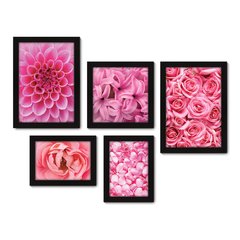 Kit Com 5 Quadros Decorativos - Floral Flores Rosas Rosa - 100kq01 na internet
