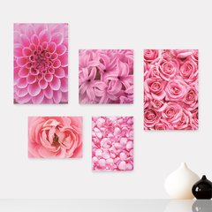 Kit 5 Placas Decorativas - Floral Flores Rosas Rosa Casa Quarto Sala - 100ktpl5