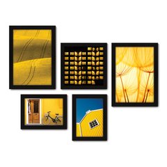 Kit Com 5 Quadros Decorativos - Paisagem Campo Amarelo Bicicleta - 103kq01 - Allodi