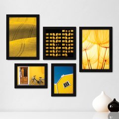 Kit Com 5 Quadros Decorativos - Paisagem Campo Amarelo Bicicleta - 103kq01