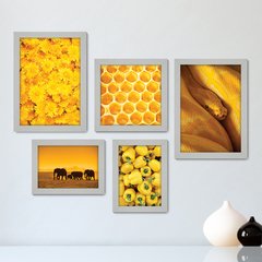 Kit Com 5 Quadros Decorativos - Amarelo Cobra Flor Elefantes - 105kq01 - comprar online