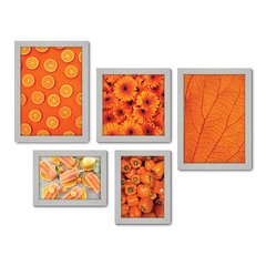 Kit Com 5 Quadros Decorativos - Laranja Sorvete Pimentão Folha - 107kq01 - Allodi