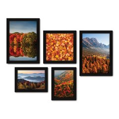 Kit Com 5 Quadros Decorativos - Paisagem Montanhas Folhas - 108kq01 na internet