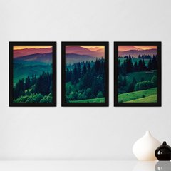 Kit Com 3 Quadros - Árvores Montanha Paisagem - 108kq02p