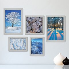 Kit Com 5 Quadros Decorativos - Inverno Montanhas Paisagem Folhas - 109kq01 - comprar online