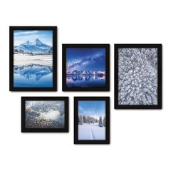 Kit Com 5 Quadros Decorativos - Inverno Montanhas Paisagem Árvores - 110kq01 na internet