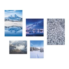 Kit 5 Placas Decorativas - Inverno Montanhas Paisagem Árvores Casa Quarto Sala - 110ktpl5 - comprar online