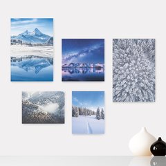 Kit 5 Placas Decorativas - Inverno Montanhas Paisagem Árvores Casa Quarto Sala - 110ktpl5