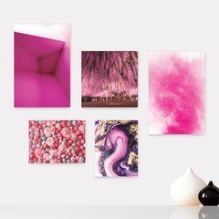 Kit 5 Placas Decorativas - Rosa Doces Nuvem Folhagem Casa Quarto Sala - 112ktpl5