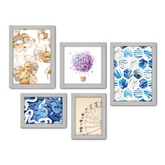 Kit Com 5 Quadros Decorativos - Balão Abstrato Flores Roda Gigante - 113kq01 - Allodi