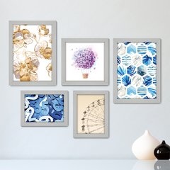 Kit Com 5 Quadros Decorativos - Balão Abstrato Flores Roda Gigante - 113kq01 - comprar online