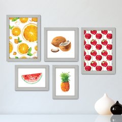 Kit Com 5 Quadros Decorativos - Cozinha Frutas Laranja Cereja - 114kq01 - comprar online