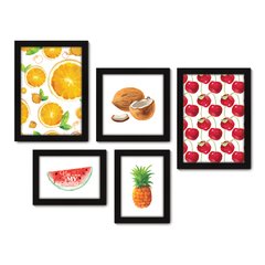 Kit Com 5 Quadros Decorativos - Cozinha Frutas Laranja Cereja - 114kq01 na internet