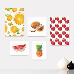 Kit 5 Placas Decorativas - Cozinha Frutas Laranja Cereja Casa Quarto Sala - 114ktpl5