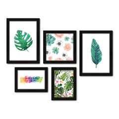 Kit Com 5 Quadros Decorativos - Folha Flor Suculenta Frase - 115kq01 na internet