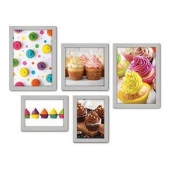 Kit Com 5 Quadros Decorativos - Cupcake Doceria Lanchonete Cozinha - 117kq01 - Allodi