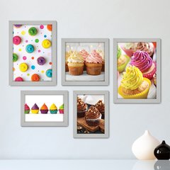 Kit Com 5 Quadros Decorativos - Cupcake Doceria Lanchonete Cozinha - 117kq01 - comprar online