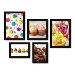 Kit Com 5 Quadros Decorativos - Cupcake Doceria Lanchonete Cozinha - 117kq01 na internet