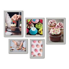 Kit Com 5 Quadros Decorativos - Cupcake Doceria Lanchonete Cozinha - 118kq01 - Allodi