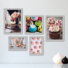 Kit Com 5 Quadros Decorativos - Cupcake Doceria Lanchonete Cozinha - 118kq01 - comprar online