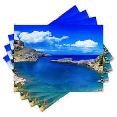 Jogo Americano com 4 peças - Paisagem - Natureza - Praia - Mar - Grécia - Viagem - 1194Jo