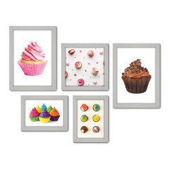 Kit Com 5 Quadros Decorativos - Cupcake Doceria Lanchonete Cozinha - 119kq01 - Allodi