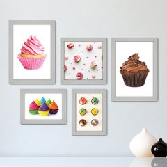 Kit Com 5 Quadros Decorativos - Cupcake Doceria Lanchonete Cozinha - 119kq01 - comprar online