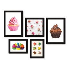 Kit Com 5 Quadros Decorativos - Cupcake Doceria Lanchonete Cozinha - 119kq01 na internet